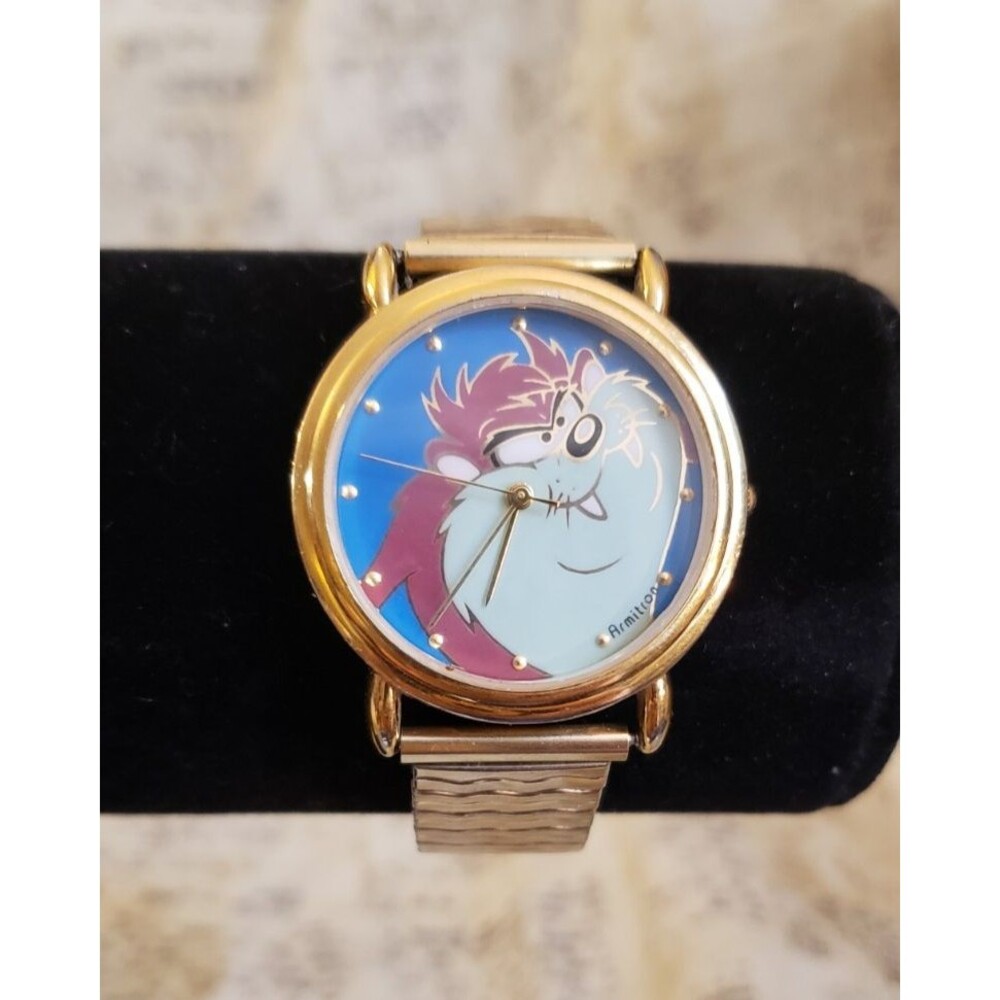Vintage Armitron Tasmanian Devil Watch - Gold Face and Band - Has a new battery